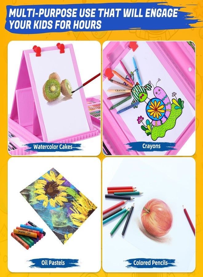 AOTEMOON All in One Art Supplies, Art Kit Includes Easel, Origami Paper, Colored Pencils, Crayons, Drawing Book, Coloring Book, Watercolor Pens, Markers and Oil Pastels, Gifts for Girls Boys Teens, Pink - Image 5
